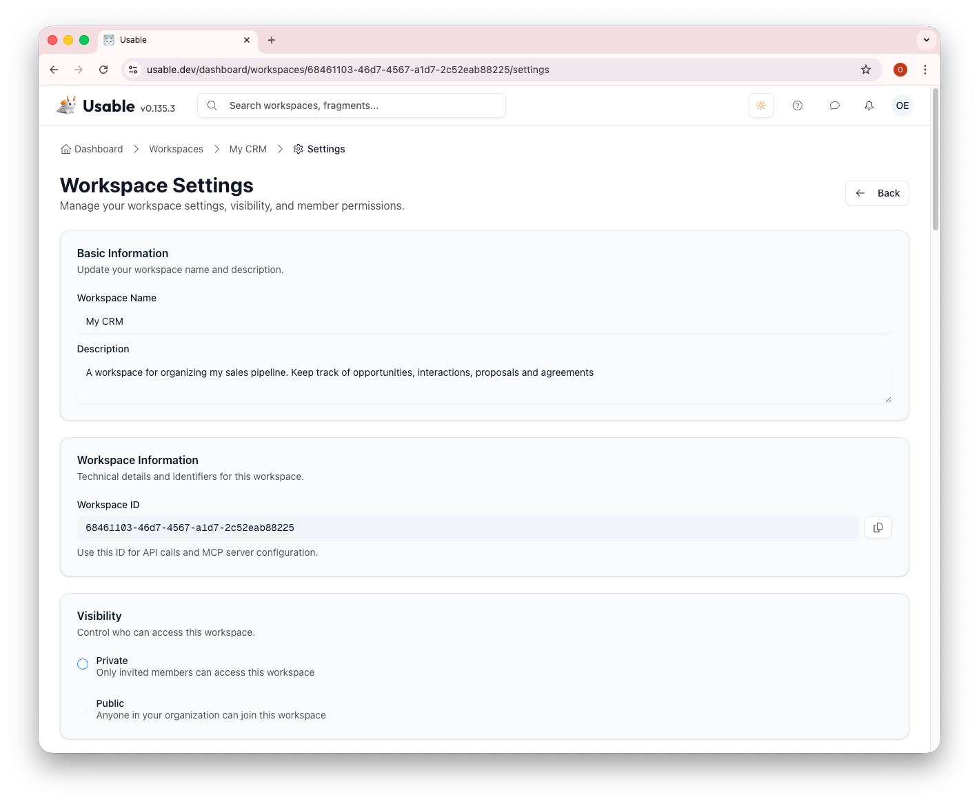 Workspace settings